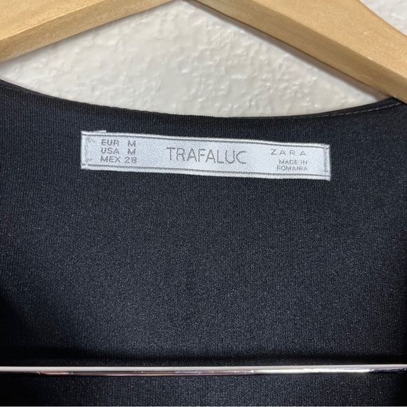 Zara Mini Dress Scuba Zip Front Black Short Sleeve Stretch Women’s Size Medium - Picture 6 of 6